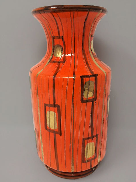 Mid-Century-Italian-Pottery-Vase-Orange----bitossi Mid Century Italian Pottery Vase Orange by Bitossi