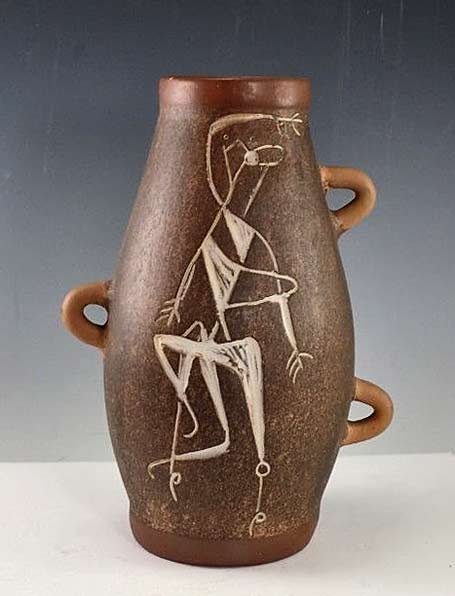 Mexican-mid-century-pottery Mid-Century-Modern-Mexican-Art-Pottery-Sgraffito-Vase