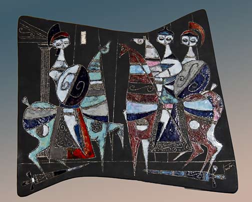 Mid-Century-Signed-Wall-Plaque-by-Marcello-FantoniSHOWPLACE-ANTIQUE-+-DESIGN-CENTER Marcello-fantoni wall plaque with horse riding warriors