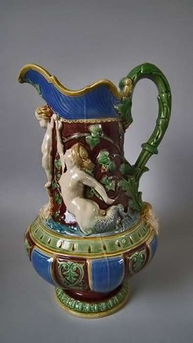 Minton-Majolica-putti-&-mermaid-merman-pitcher Minton-Majolica-putti-&-mermaid-merman-figural pitcher