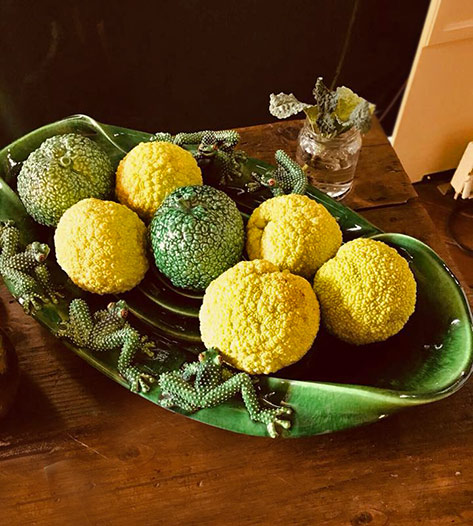 Mirta-Morigi-Contemporary-Ceramic Mirta Morigi Contemporary Ceramic green bowl with relief lizard figures