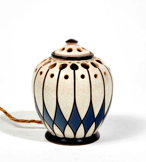 Montières-ceramic-perfume-vessel Montières. Pot covered openwork enamelled earthenware polychrome