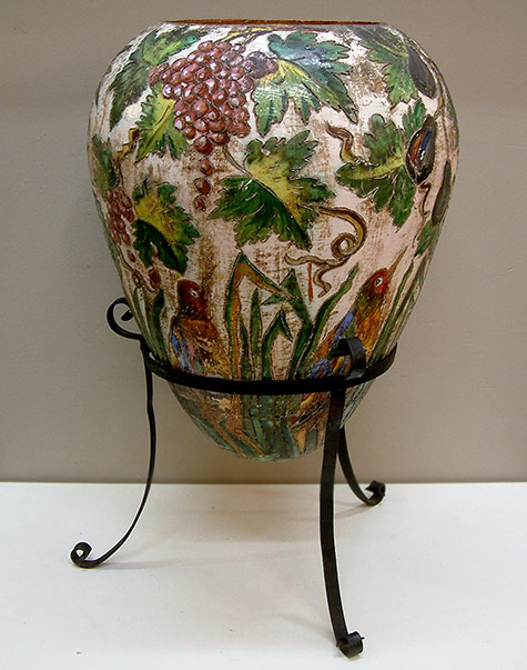 Monumental-Italian-Ceramic-Floor-Vase-on-Iron-Stand-Circa-1950