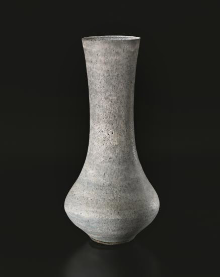 Lucie-Rie-monumental-Stoneware-vase Monumental-vase,-c.-1980---Lucie-RieStoneware,-pitted-blue-and-white-flowing-glaze.21