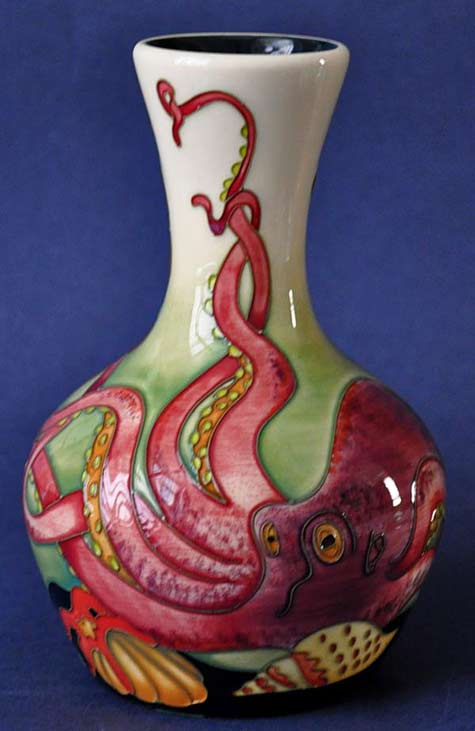 Moorcroft-octopus-vase Moorcroft-Pottery-red Octopus baluster vase