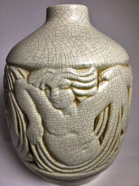 MOUGIN---vase-art-deco-craquelé MOUGIN---vase-art-deco-craquelé with nude female relief