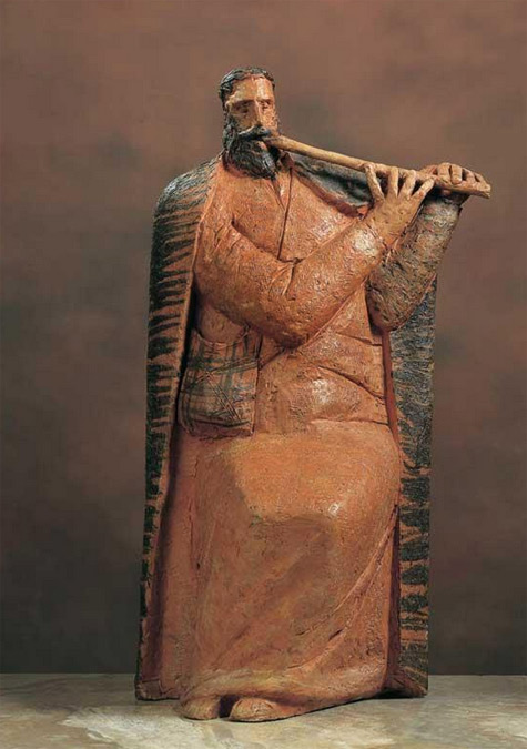 theodoros-papagiannis-musician-sculpture-475x675 Terracotta sculpture of a musician playing the flute by Theodoros Papagiannis