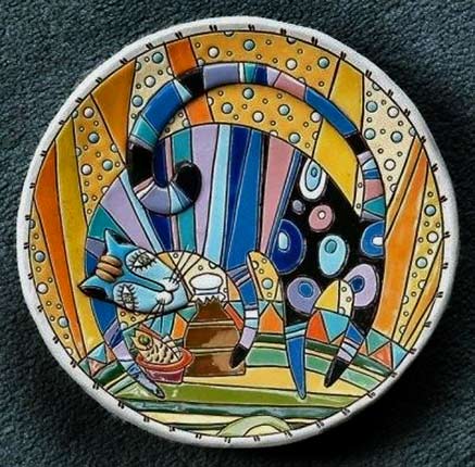 Natalya-Sots-ceramic-plate Natalya-Sots-plate with an abstract cat