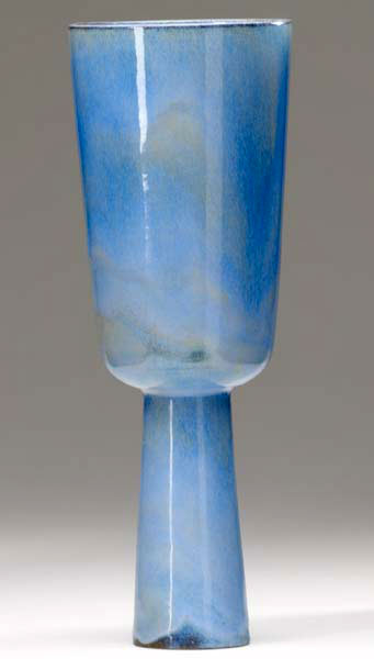 NATZLER-Tall-chalice-covered-in-mottled-sky-blue-and-amber-glaze NATZLER Tall chalice covered in mottled sky blue and amber glaze