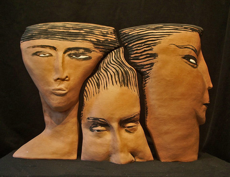 ceramic-sculpture-three-heads-SallyHook nefertiti_amenhotep-and-me by Sally Hook Three ceramic heads combined