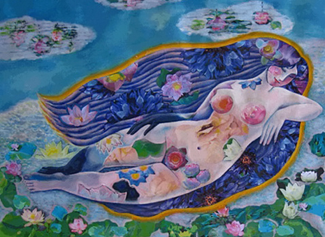 Nguyen-Tuan-Khanh-ainting Nguyen Tuan Khanh- Eva eternal spring Painting of a nude female on a lotus lake