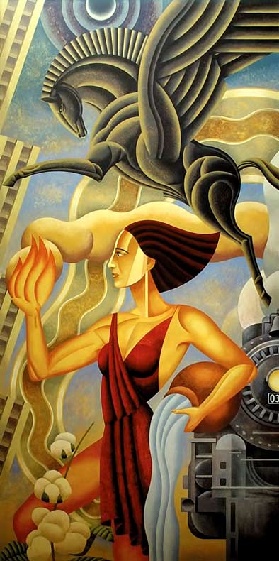 art-deco-art-nick-gaetano nick-gaetano-dallas-rising - Pegasus and female water bearer