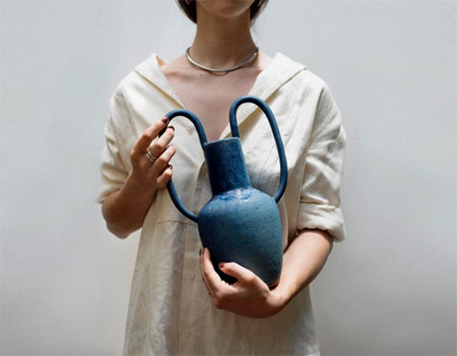 Nicolette-Johnson-blue-vase Nicolette-Johnson-blue twin handled-vase