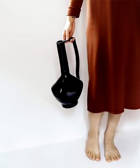 Nicolette-Johnson-jug Nicolette Johnson-black glaze pitcher with long handle