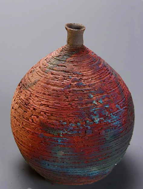 nita-claise-spherical-bottle-473x626 Nita-Claise textured raku bottle
