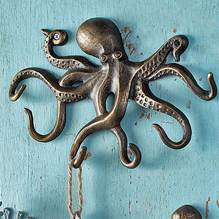 Bronze-octopus-wall-sculpture wall octopus-key-hooks
