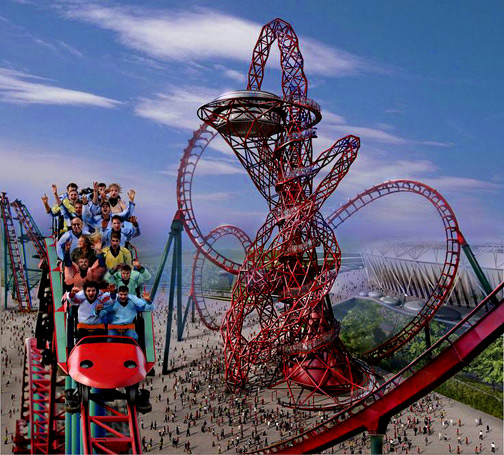 Arcelor-Mittal-sculpture-London Olympic-Roller-Coaster - with the-ArcelorMittal-sculpture-in-London