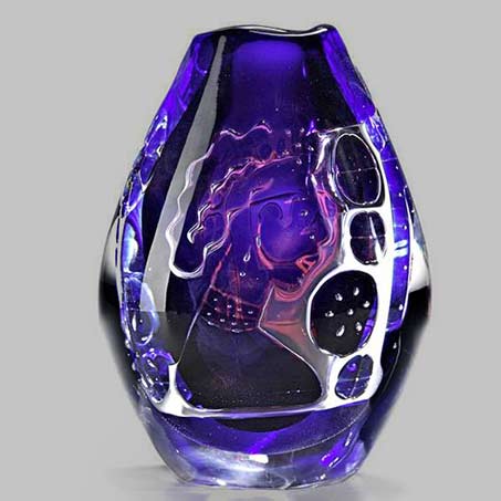 Orrefors-(Sweden)-Ariel-glass-vase Orrefors-(Sweden)-Ariel-purple glass-vase with female bust motif