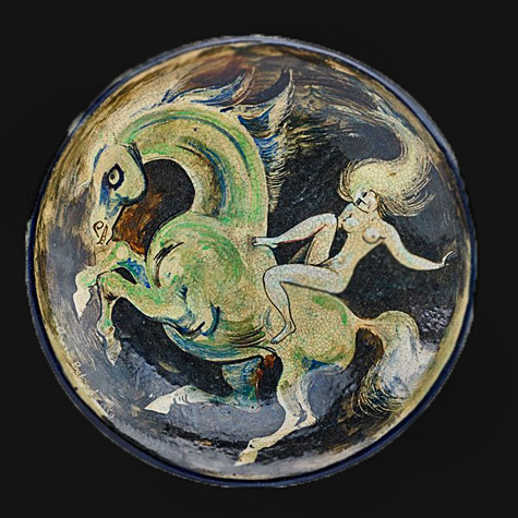 Aaron-Bohrod-Lady-Godiva-charger Painted-faience-charger-with-Lady-Godiva,-Wisconsin,-1950-Aaron-Bohrod