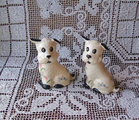 Ceramic-pups-with-floral-transferware Pair-Of-Adorable-Hand-Painted-Ceramic-Dogs-With-Floral-Transferware,-White-Terriers---TheHilltopShop---etsy