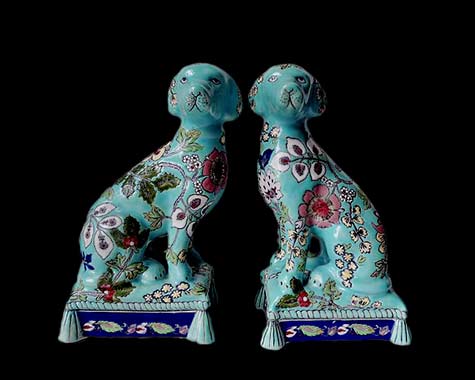 pair-of-ceramic-blue-dog pair-of-ceramic-blue-dogs-with-flowers-design-bringthenoise-etsy