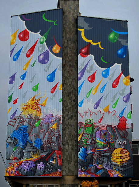 Artefatti-+Il-Cerchio-e-Le-Gocce-+-Style-Orange-Italian-mural Palazzo-Nuovo_Turin Italy street mural