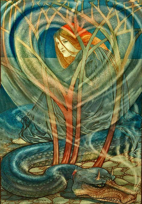 Patten-Wilson-art-nouveau-poster Patten-Wilson---Deceit-1898 seated women with serpent