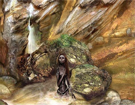 Paul-Roget---Tribal-Clensing Paul-Roget---Tribal-Clensing Painting of an aboriginal girl bathing in a rock pool