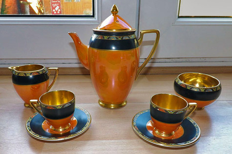 Melon-shape-coffee-pot PERSIAN-GARDEN-BORDER-BEAD-2922-MELON-shape-part-coffee-set