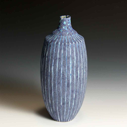 peter-beard-ceramic-art Peter-Beard-ceramic-vertical striped bottle light blue and lavender