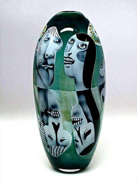 Peter-Hermansson-(Swedish),-'Under-The-Surface'-Graal-Glass-Vase Peter-Hermansson-(Swedish),-'Under-The-Surface'-Graal-Glass cubist vase