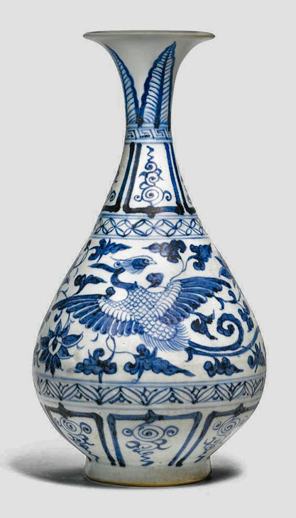 Phoenix-vase,Yuan-dynasty Blue and white ceramic 'Phoenix'-vase,Yuan-dynasty