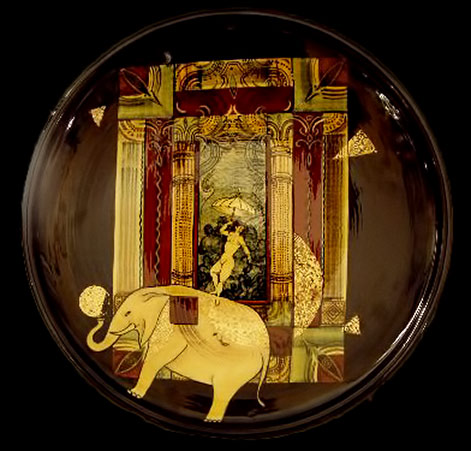 Barocco-ceramic-plate Barocco-ceramic-plate - naked man standing on elephant