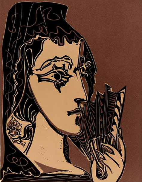 Picasso_Portrait-de-Jacqueline-en-Carmen Picasso_Portrait de Jacqueline en Carmen (L'Espagnole) 1963 linocut