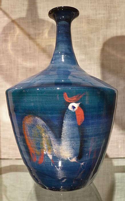 Polia-Pillin-Bottle-with-Three-Roosters-image-1stDibs Polia-Pillin--- blue Bottle-with-Three-Roosters