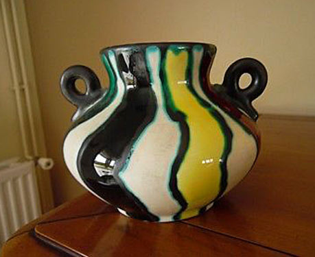 polychrome-enamelled-ceramic-vase-signed-GF-GABRIEL-FOURMAINTRAUX-5060s Gabriel Fourmaintraux-50-60s twin handled vase