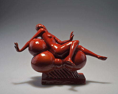 red-sculpture-gio-ponti-495x394 Ponti,-Gio--Domitilla-1924 cherry red ceramic sculpture of a seated nude lady