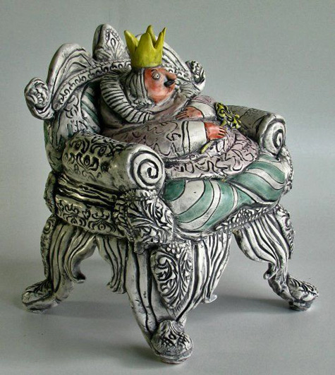 sally-Hook-ceramic-sculpture Potentate-by-Sally-Hook - ceramic sculpture of a King on a throne