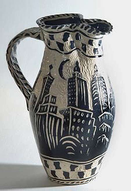 Raine-Middleton-ceramic-jug Raine-Middleton sgraffito ceramic skyline jug
