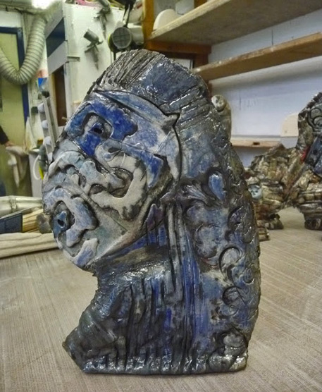 raku-bust-sun-gate-workshop Raku-blue-bust