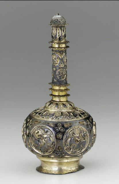 Iran,-silver-rose-water-bottle Iran, silver rose water bottle made of silver gilt,-early 12th-century