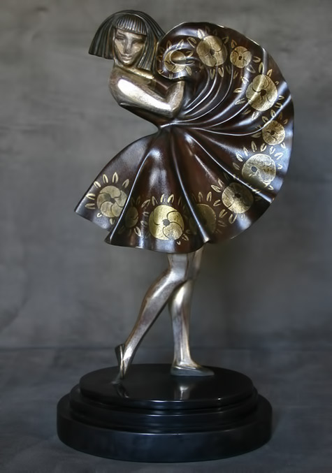Marcel-Andre-Bouraine-bronze-figure rare Art Deco French bronze figure by Marcel-Andre Bouraine, circa 1925, cubist dancer