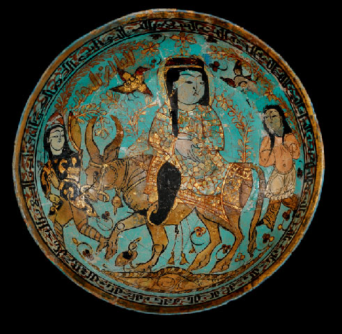 rare-Kashan-Minai-Bowl-Persia rare Kashan Minai Bowl depicting Faridun, Kava and Zahhak, Persia, late 12th-early 13th century