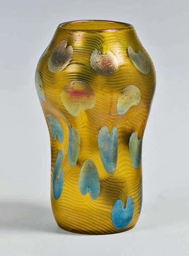 Austrian-Loetz-glass-vase Rare-vase,-signed-Loetz-Austria - gold and turquoise