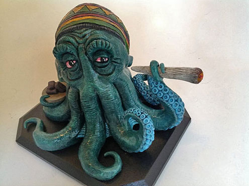 Rastafarian-Octopus-sculptur Rastafarian-Octopus-Slatermodelmaker-etsy turquoise ceramic desk sculpture