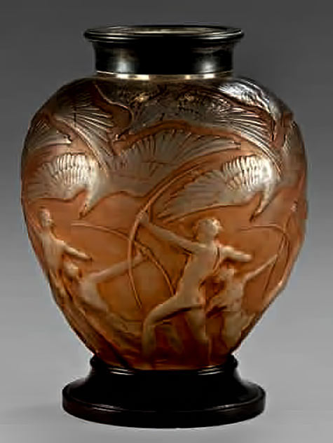 Rene-Lalique-Archers-Vase-- Art Deco Rene Lalique-Archers Vase