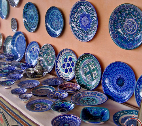 Rishtan.-Ceramics-of-Uzbekistan Rustam Usmanov ceramic azure/turquoise plates