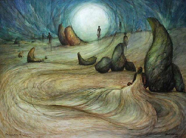 Roberts,-Ainslie,-Creation-of-the-Southern-Cross-= Creation of the Southern Cross aboriginal theme painting - Ainslie Roberts