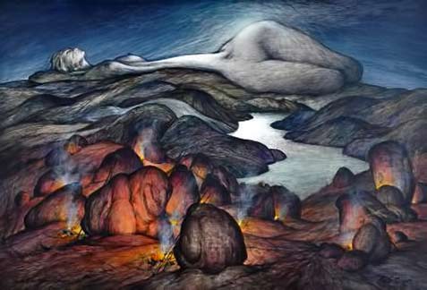 Roberts,-Ainslie,-Death-of-the-Moon-Woman Roberts,-Ainslie,-Death-of-the-Moon-Woman landscape with reclining woman
