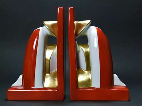 Robj-Chinaman-bookends,-produced-by-Villeroy-and-Boch Robj-Chinaman-bookends in red ,white and gold